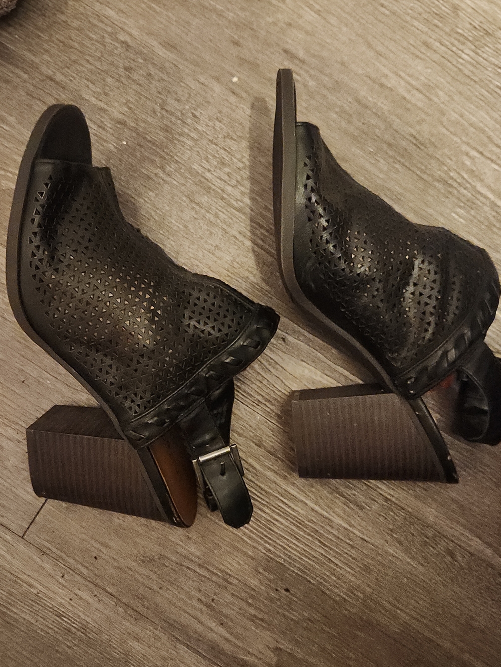Women's Black Perforated Slingback Block Heel Booties